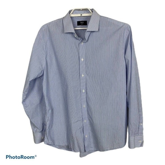 1901 Trim Fit Blue White‎ Striped Long Sleeve Shirt - Picture 1 of 7